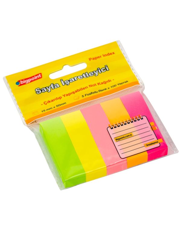 Bigpoint Yapışkanlı Not Kağıdı 5 Neon Renk 15x50mm x 24 Adet
