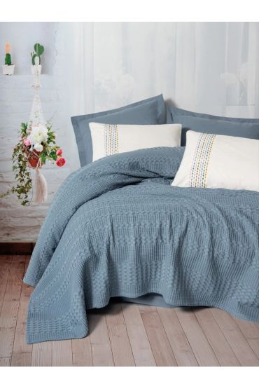 Aura Çift Kişilik Pike Takımı Pebble İndigo