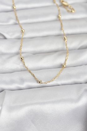 CM 14K Gold Renk Burgu ve Top Zincirli Model 60 cm Kadın Kolye - TJ-BKO10975