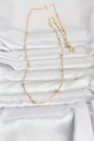 CM 14K Gold Renk Burgu ve Top Zincirli Model 60 cm Kadın Kolye - TJ-BKO10975