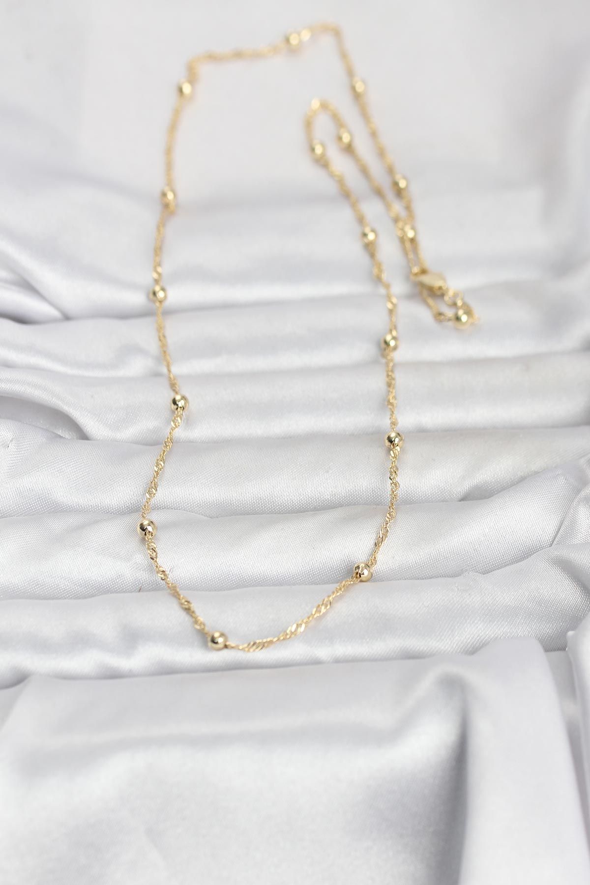 CM 14K Gold Renk Burgu ve Top Zincirli Model 60 cm Kadın Kolye - TJ-BKO10975