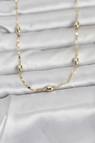 CM 14K Gold Renk Damla Topçuklu Zincir Model 60 cm Kadın Kolye - TJ-BKO10977