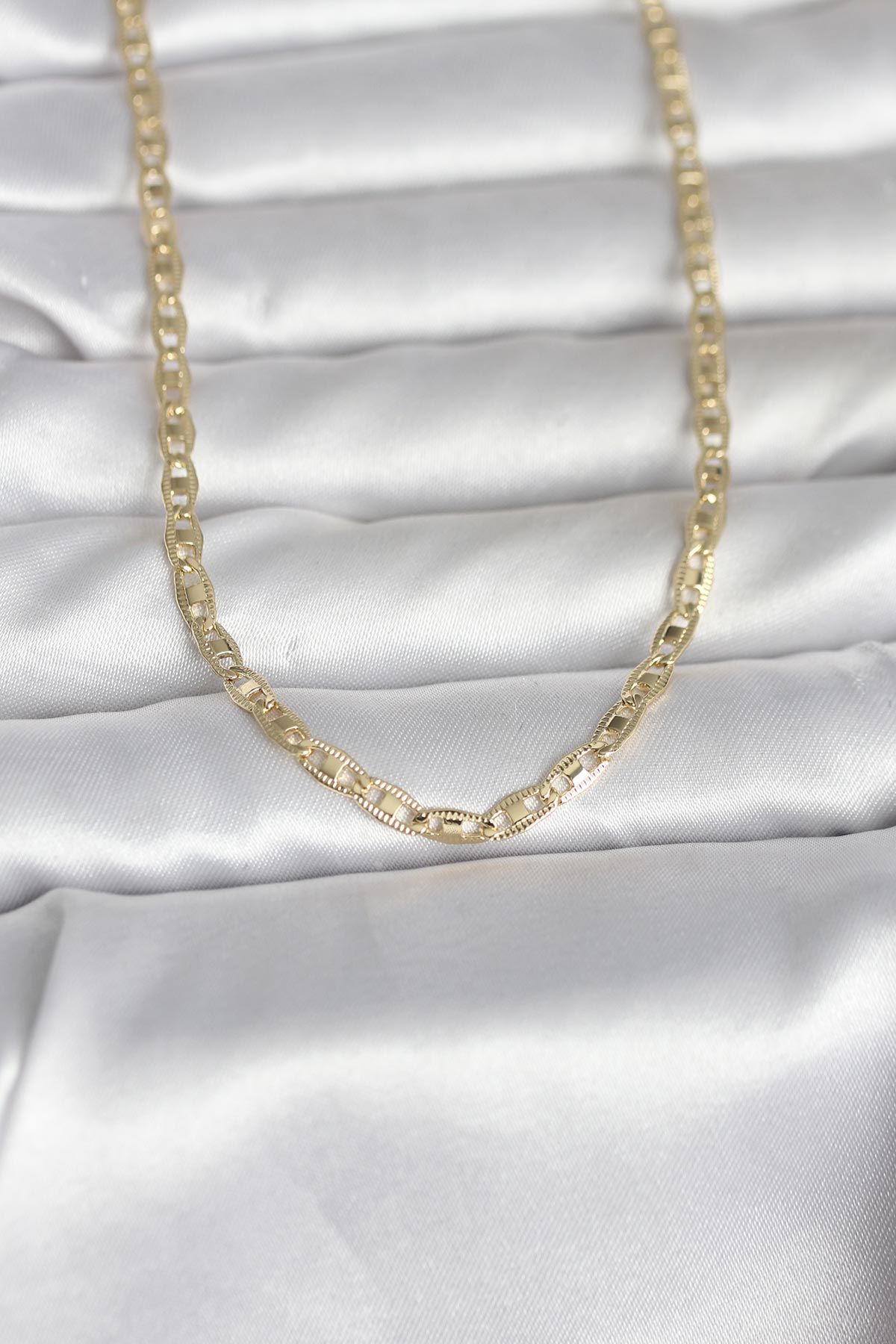 CM 14K Gold Renk Lazer Kesim Zincirli Model 60 cm Kadın Kolye - TJ-BKO10981