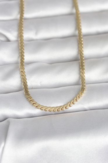 CM 14K Gold Renk Yassı Ezme Zincir Model 60 cm Kadın Kolye - TJ-BKO10996