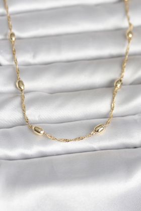 CM 14K Gold Renk Burgu Zincirli Damla Topçuk Model 45 cm Kadın Kolye - TJ-BKO11001