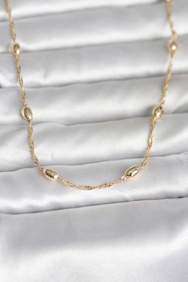 CM 14K Gold Renk Burgu Zincirli Damla Topçuk Model 45 cm Kadın Kolye - TJ-BKO11001