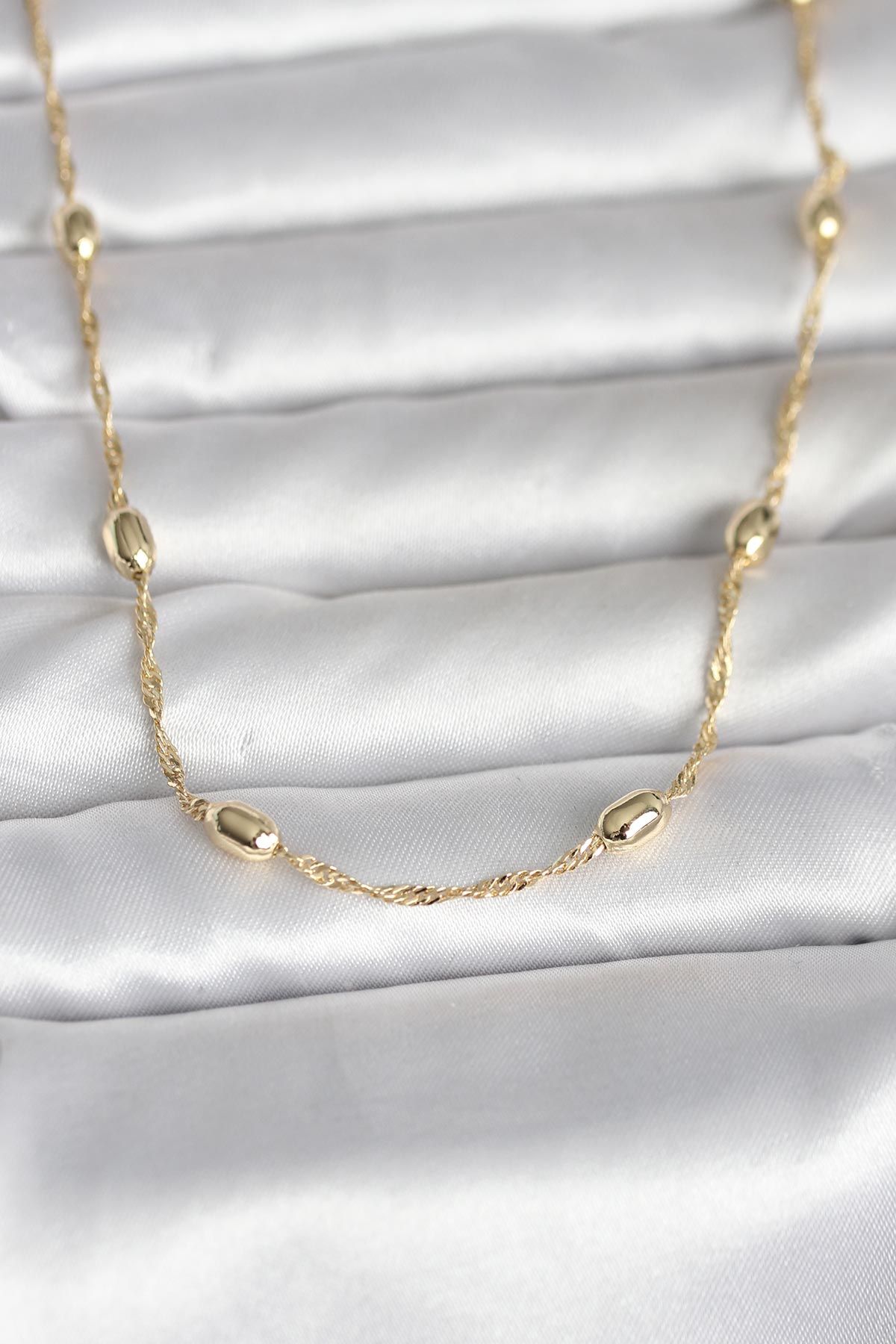 CM 14K Gold Renk Burgu Zincirli Damla Topçuk Model 45 cm Kadın Kolye - TJ-BKO11001