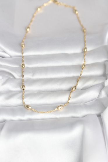 CM 14K Gold Renk Burgu Zincirli Damla Topçuk Model 45 cm Kadın Kolye - TJ-BKO11001