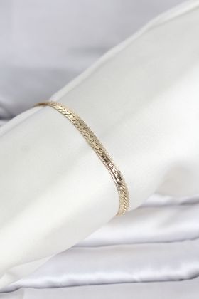 CM 14K Gold Renk Lazerli Yassı Zincir Model Kadın Bileklik - TJ-BB8295