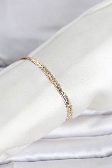 CM 14K Gold Renk Lazerli Yassı Zincir Model Kadın Bileklik - TJ-BB8295