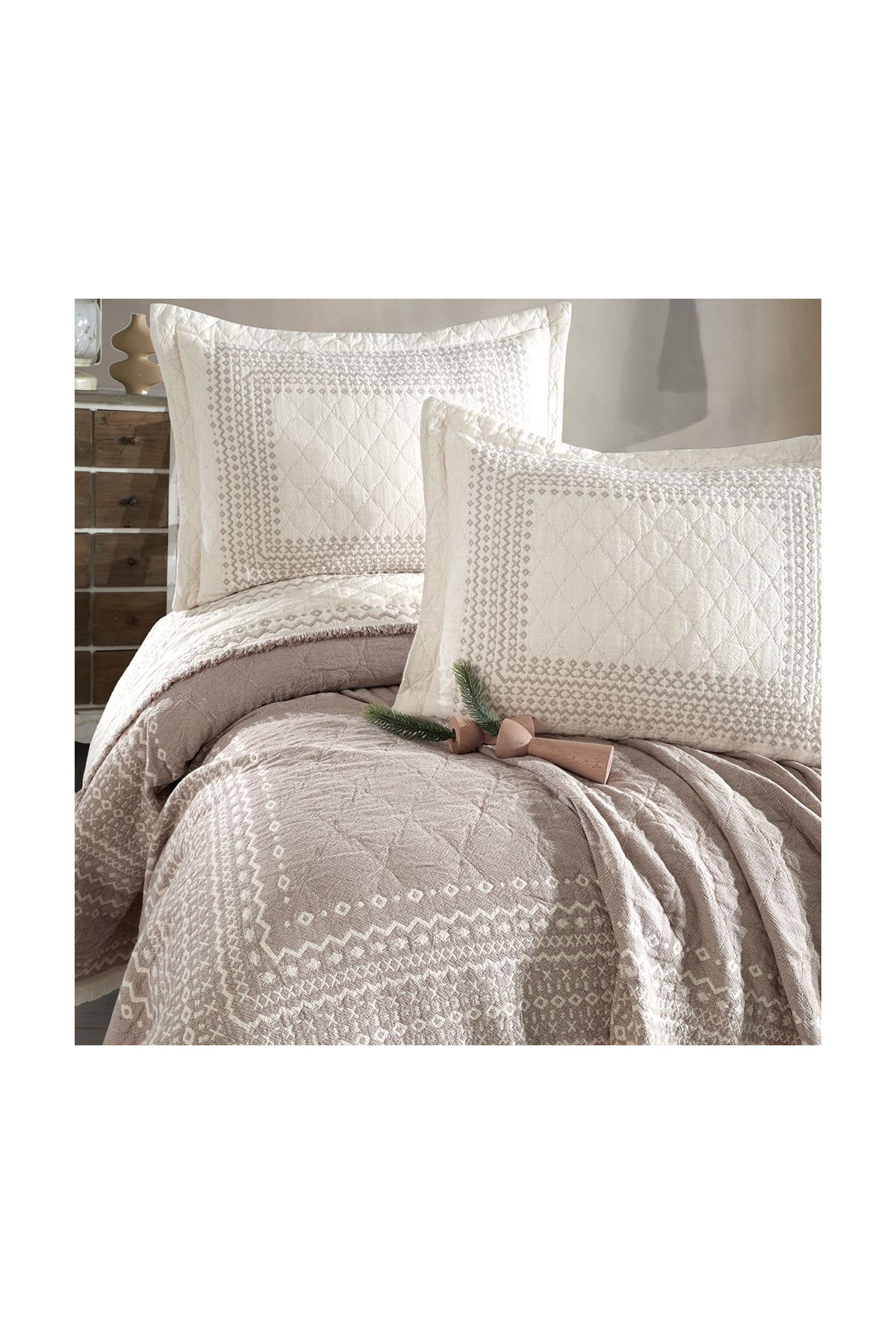 Çift Kişilik Müslin Yatak Örtüsü Nomada V2 Kahve