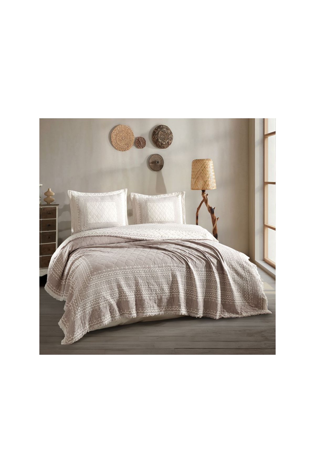 Çift Kişilik Müslin Yatak Örtüsü Nomada V2 Kahve