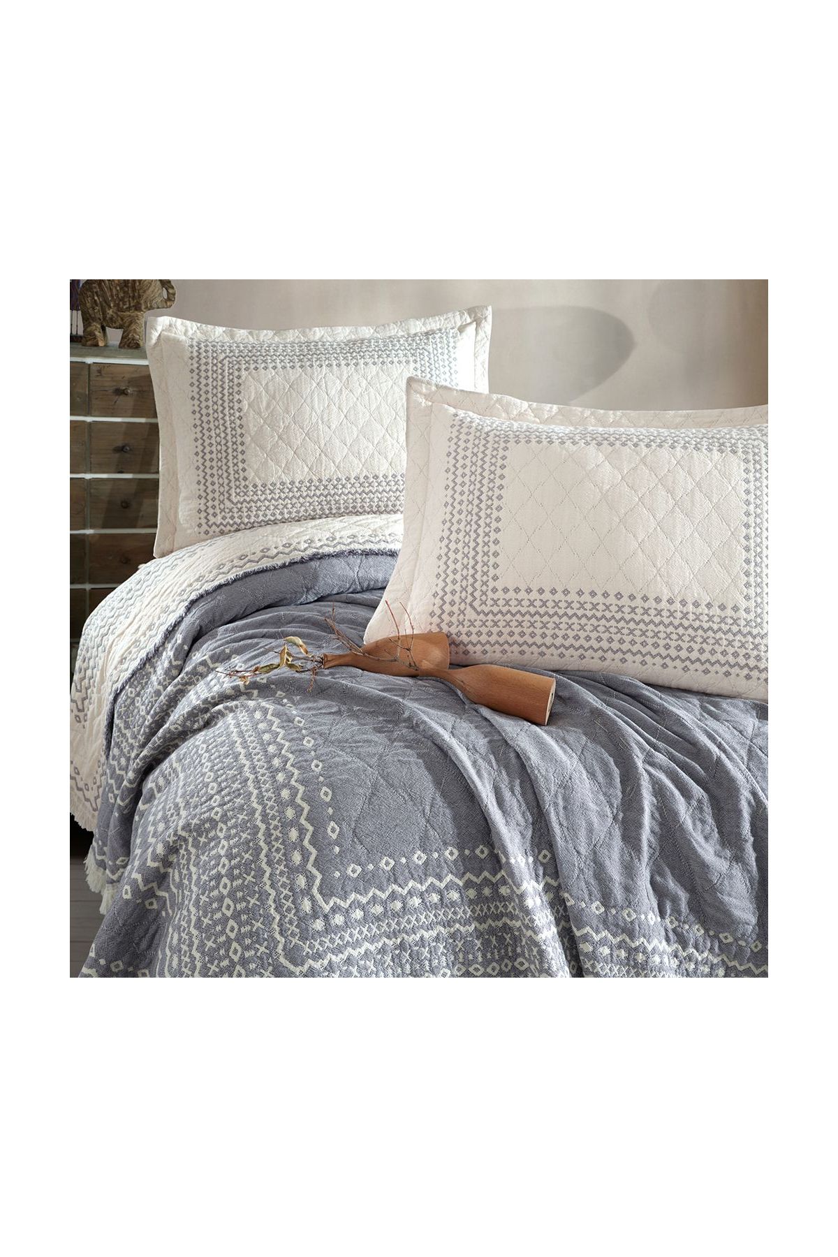 Çift Kişilik Müslin Yatak Örtüsü Nomada V1 Antrasit