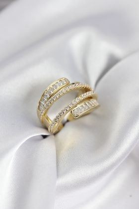 Sarmal Zirkon Baget Taşlı Gold Renk Kadın Yüzük - TJ-BYK3930