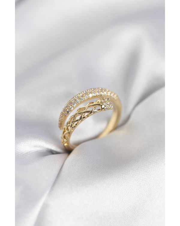 Gold Renk Zirkon Taşlı Sarmal Kadın Yüzük - TJ-BYK3985