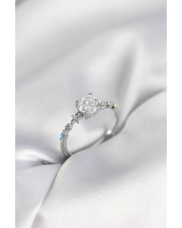 Tek Taş Model Zirkon Taşlı Gümüş Renk Kadın Yüzük - TJ-BYK3994