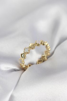 Gold Renk Sedefli Yonca Model Kadın Yüzük - TJ-BYK4030