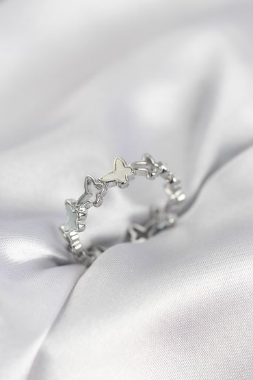 Gümüş Renk Kelebek Model Pirinç Kadın Yüzük - TJ-BYK4037