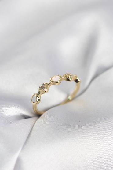 Gold Renk Minimal Kalp Model Zirkon Taşlı Pirinç Kadın Yüzük - TJ-BYK4062