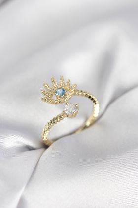 Gold Renk Göz Model Zirkon Taşlı Kadın Yüzük - TJ-BYK4074