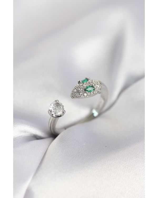 Yılan Model Zirkon Taşlı Gümüş Renk Kadın Yüzük - TJ-BYK4079