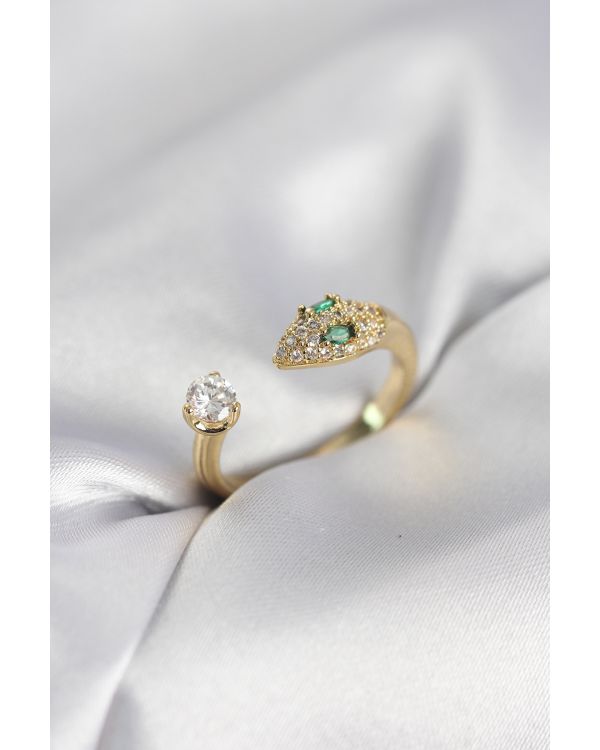 Yılan Model Zirkon Taşlı Gold Renk Kadın Yüzük - TJ-BYK4080