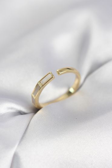 Gold Renk Sedefli Çubuk Model Kadın Yüzük - TJ-BYK4082