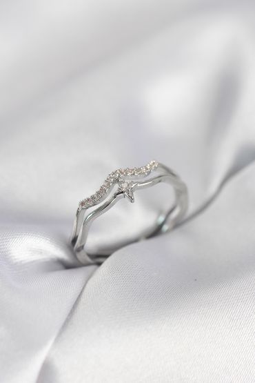 Minimal Yıldız Model Gümüş Renk Zirkon Taşlı Kadın Yüzük - TJ-BYK4089