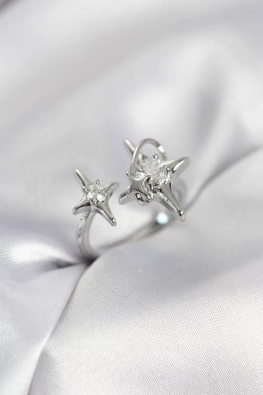 Gümüş Renk Kutup Yıldızı Model Zirkon Taşlı Kadın Yüzük - TJ-BYK4124