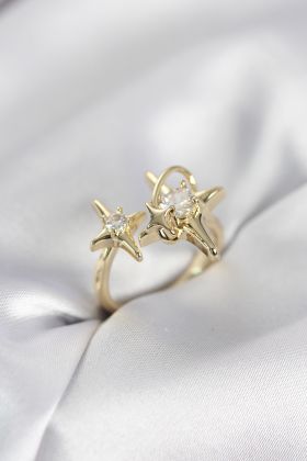 Gold Renk Kutup Yıldızı Model Zirkon Taşlı Kadın Yüzük - TJ-BYK4125