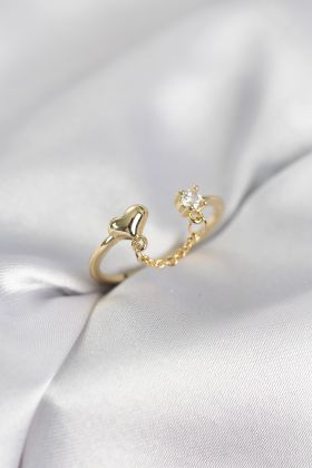 Zincir Sallantılı Kalp Model Gold Renk Kadın Yüzük - TJ-BYK4143