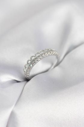 Motif Desenli Gümüş Renk Zirkon Taşlı Kadın Yüzük - TJ-BYK4150