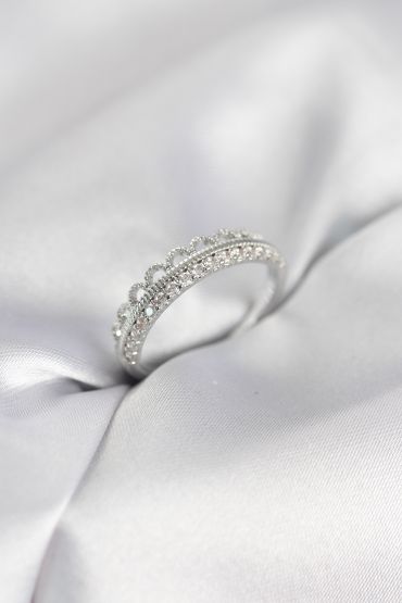 Motif Desenli Gümüş Renk Zirkon Taşlı Kadın Yüzük - TJ-BYK4150