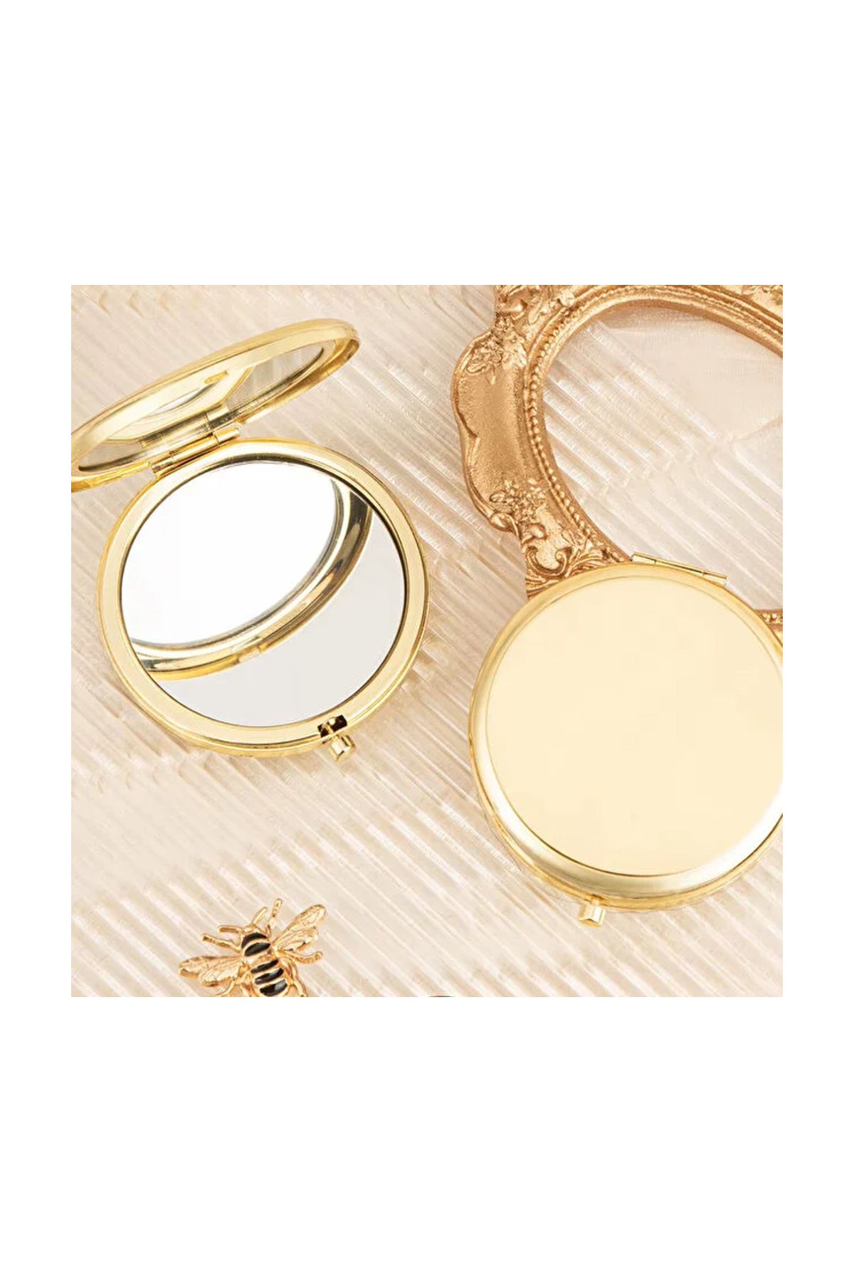 Gold Kapaklı Makyaj Cep Aynası