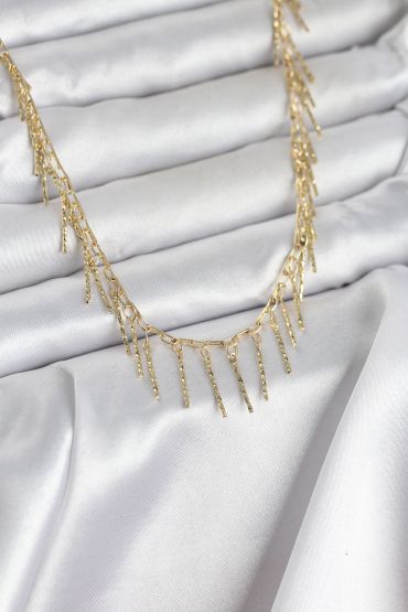 Pirinç Gold Renk Saçaklı Model Kadın Kolye - TJ-BKO11008