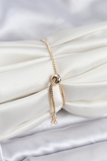 Gold Renk Zincir Model Zirkon Taşlı Pirinç Asansörlü Kadın Bileklik - TJ-BB8332