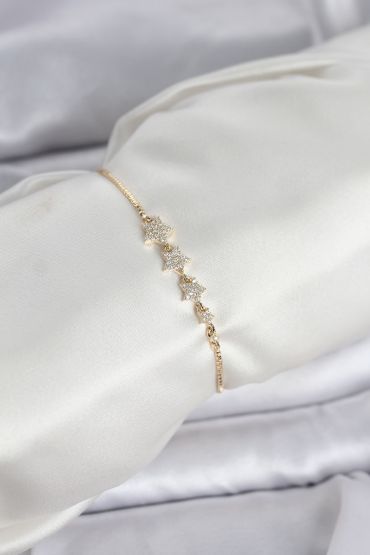 Gold Renk Zirkon Taşlı Yıldız Model Asansörlü Kadın Bileklik - TJ-BB8336