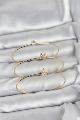 Gold Renk Zirkon Taşlı Pirinç 3'lü Kadın Bileklik Kombini - TJ-BB8343