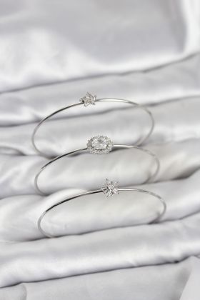 Zirkon Taşlı Gümüş Renk Tek Taş Model 3'lü Kadın Bileklik Kombini - TJ-BB8350