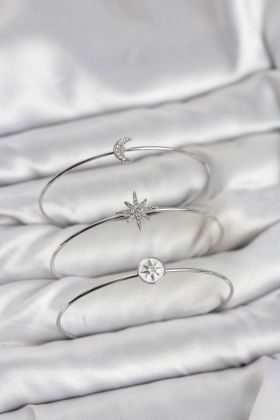 Gümüş Renk Zirkon Taşlı Kutup Yıldızı Model 3'lü Kadın Bileklik Kombini - TJ-BB8354