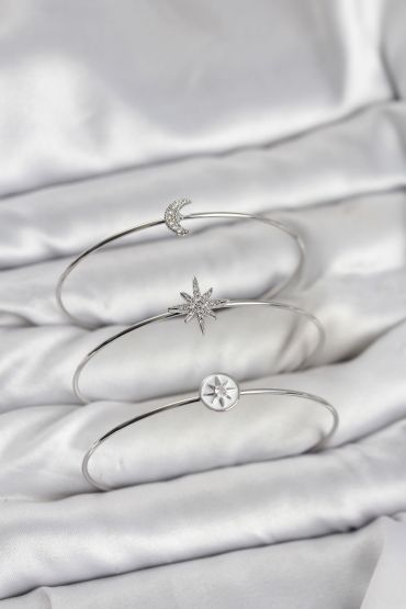 Gümüş Renk Zirkon Taşlı Kutup Yıldızı Model 3'lü Kadın Bileklik Kombini - TJ-BB8354