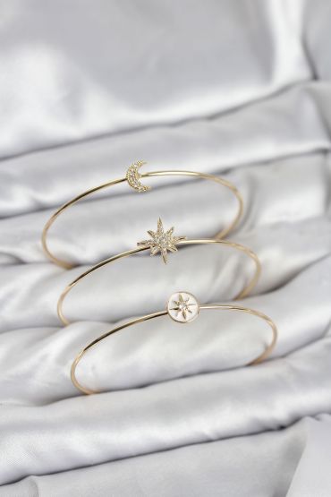 Gold Renk Zirkon Taşlı Kutup Yıldızı Model 3'lü Kadın Bileklik Kombini - TJ-BB8355