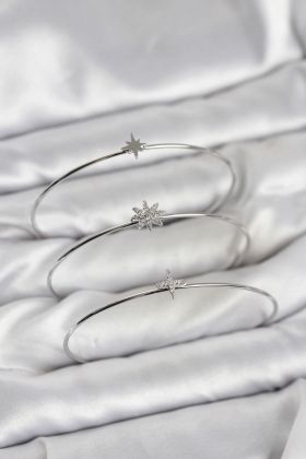 Zirkon Taşlı Kutup Yıldızı Model Gümüş Renk 3'lü Kadın Bileklik Kombini - TJ-BB8358