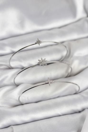 Zirkon Taşlı Kutup Yıldızı Model Gümüş Renk 3'lü Kadın Bileklik Kombini - TJ-BB8358