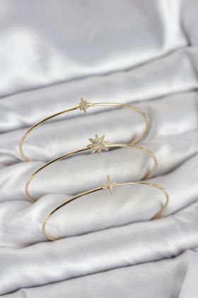 Zirkon Taşlı Kutup Yıldızı Model Gold Renk 3'lü Kadın Bileklik Kombini - TJ-BB8359