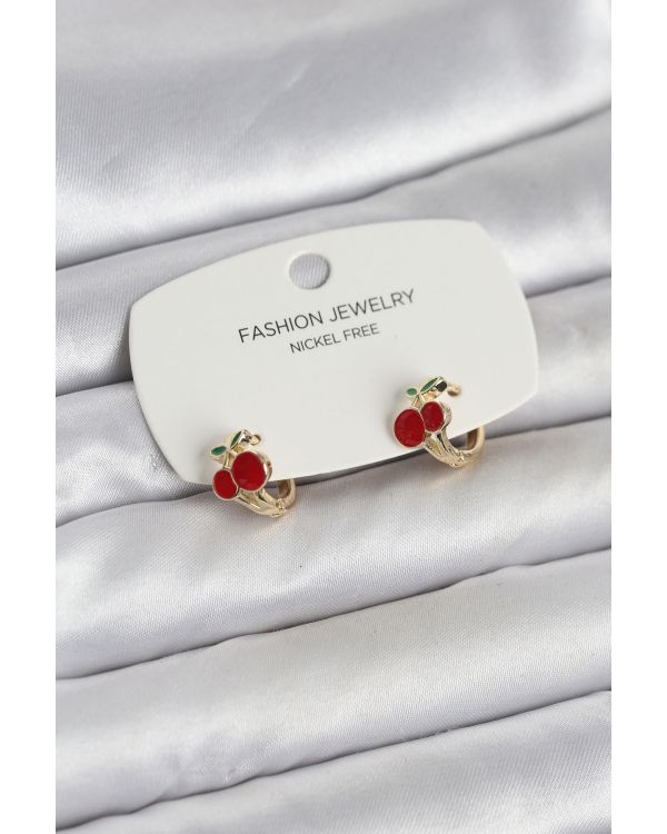 Kiraz Model Gold Renk Pirinç Çocuk Küpe - TJ-BKP11653