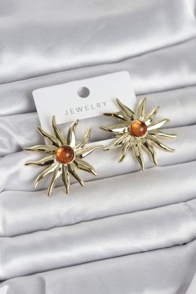 Güneş Model Gold Renk Pirinç Kadın Küpe - TJ-BKP11654