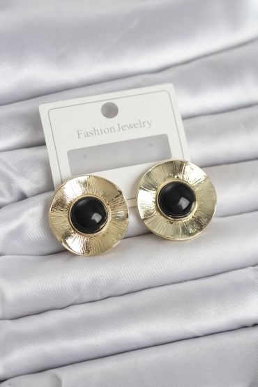 Vintage Model Siyah Gold Renk Pirinç Kadın Küpe - TJ-BKP11662