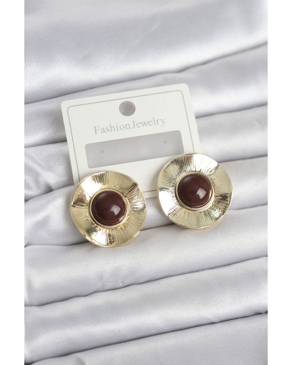 Vintage Model Kahverengi Gold Renk Pirinç Kadın Küpe - TJ-BKP11663