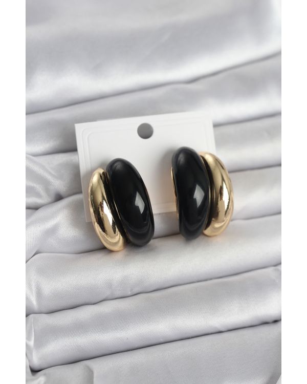Damla Model Siyah Vintage Gold Renk Kadın Küpe - TJ-BKP11666